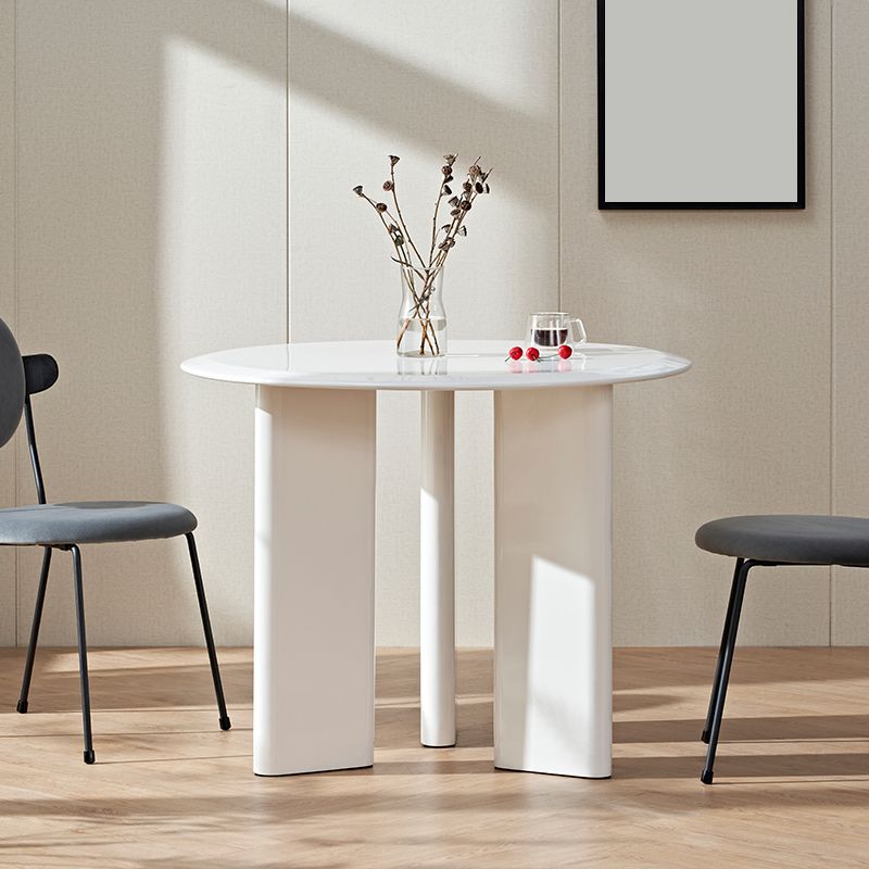 Minimalist White Kitchen Dining Table Solid Wood Round Shape Dining Table with 3 Legs Base