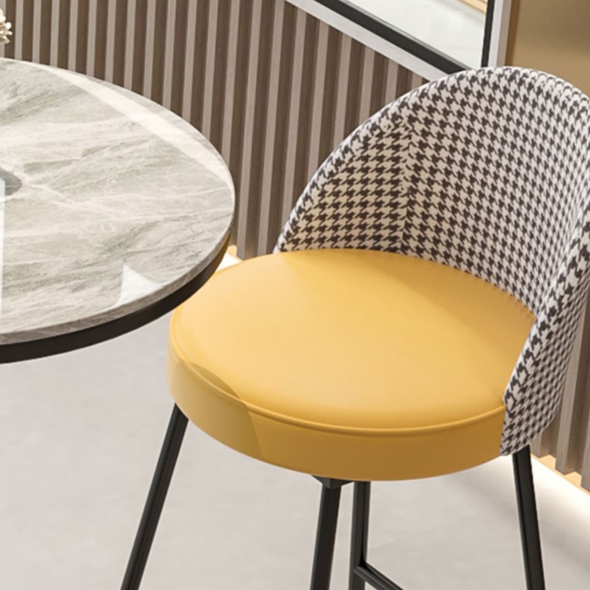 Modern Round Bar Table Set 1/3 Pcs Stone Top Bar Table and Leather Stools