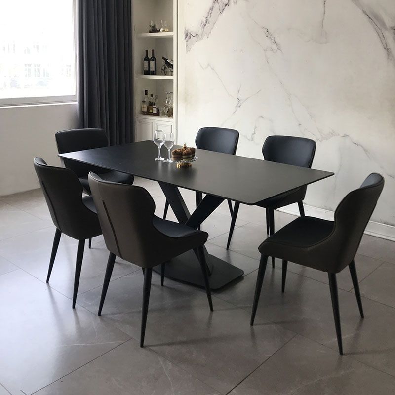 Rectangle Sintered Stone Kitchen Table Modern Black Dining Room Table
