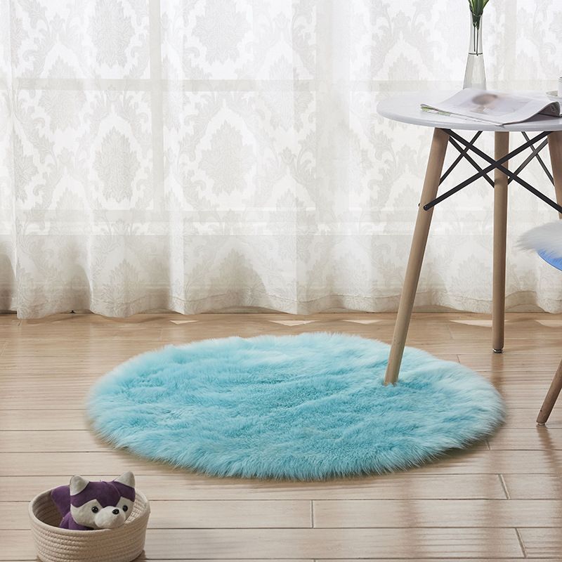 Solid Color Plush Rug Circular Stain Resistant Shape Rug for Home Decor