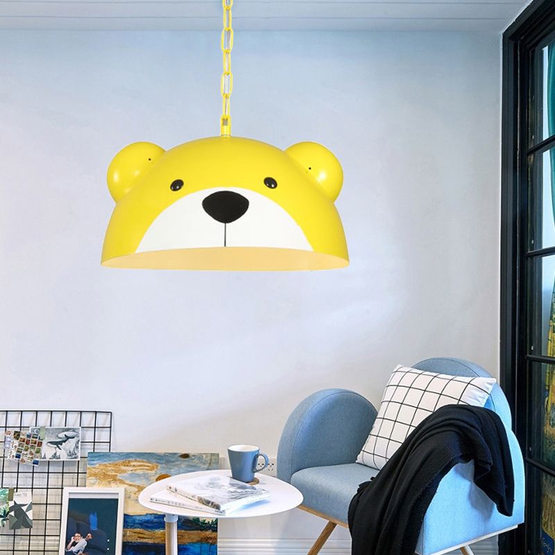 Metallic Dome Pendelleuchte Kinder Kinder 1 hellrot/gelbe hängende Lampe mit Bären Design für Kinder Schlafzimmer