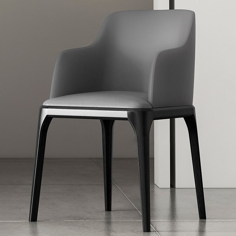 Contemporary Square Leather Dining Side Arm Chair for Kitchen with Wooden Legs