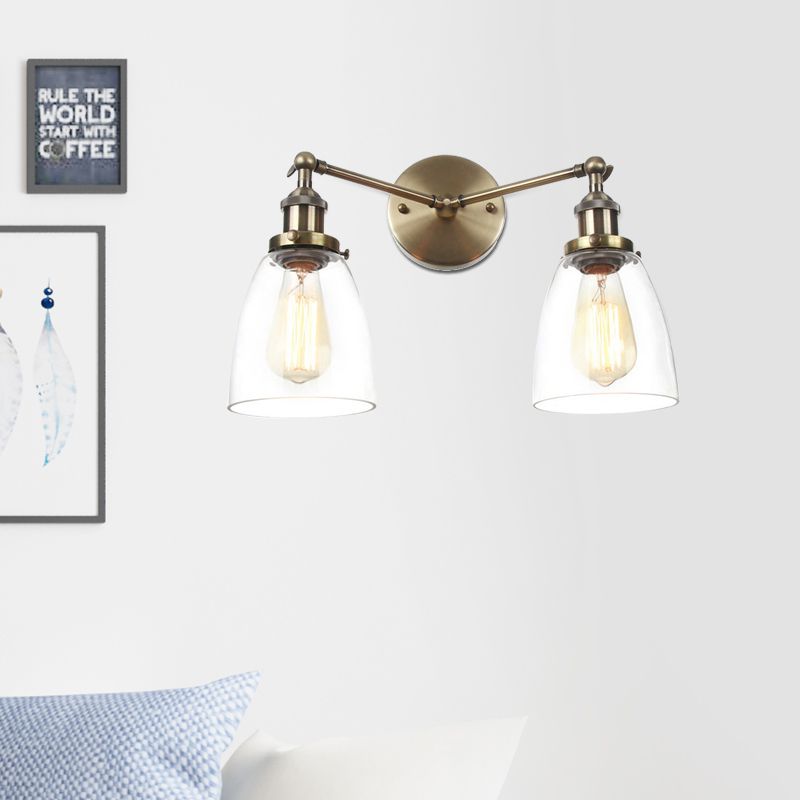 Verjüngte klare Glaswandlampe Industrie 2 Lichter Innenleuchten in Schwarz/Bronze/Messing innenleuchten