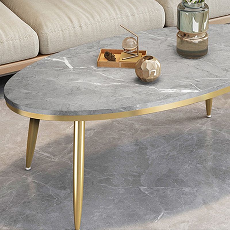 Modern Style Cocktail Table Rock Plate Top Metal Base Round Coffee Table