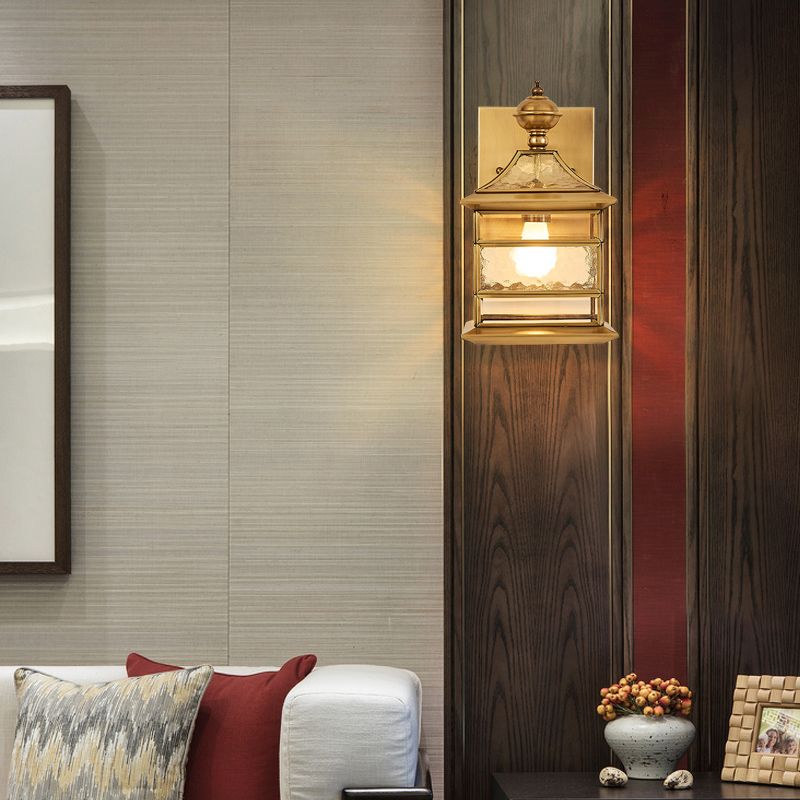 Lámpara de pared cuadrada de latón metal tradicional 1 Luz de la sala de estar de la pared de la pared iluminación