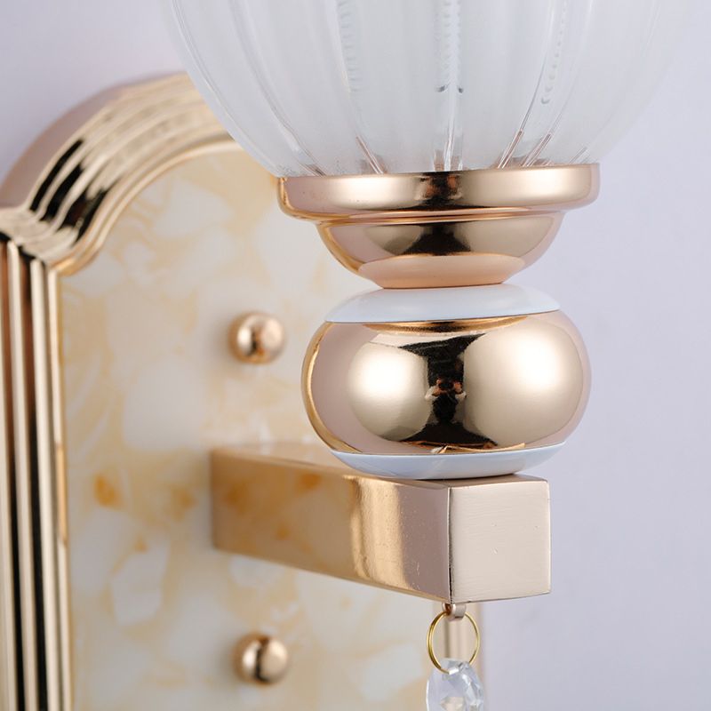 Frosted Glass Floral Wall Sconce Lamp Country Style 1 Bulb Gold Finish Wall Lighting Fixture for Corridor