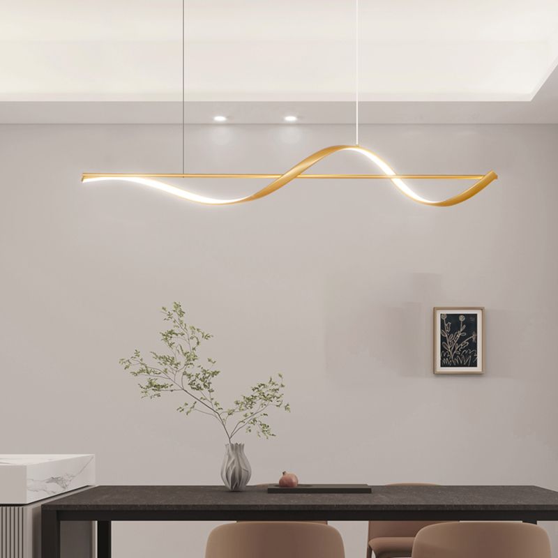 Modern LED Metal Pendant Light Linear Shape Island Light with Silicone Shade for Bedroom