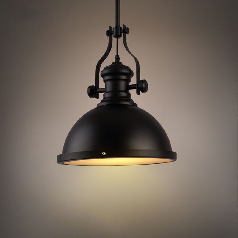 Retro Industrial Dome Shade Pendant Light Metal 1-Light Pendant Lighting With Swivel Joint in Black