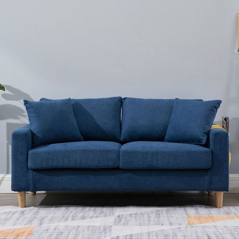 Modern Sofa Couch Wooden Base Solid Color Fabric Loveseat Square Arm Sofa for Living Room