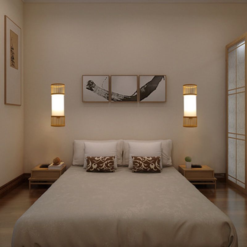 Cylindrical Wall Mounted Lighting Minimalist Style Wood Beige Wall Mounted Light Fixture