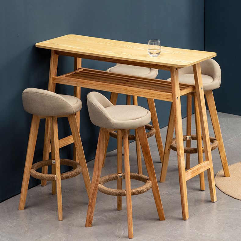 Scandinavian Wood Barstool Low Back Fabric Upholstered Counter Stool in Matte Finish