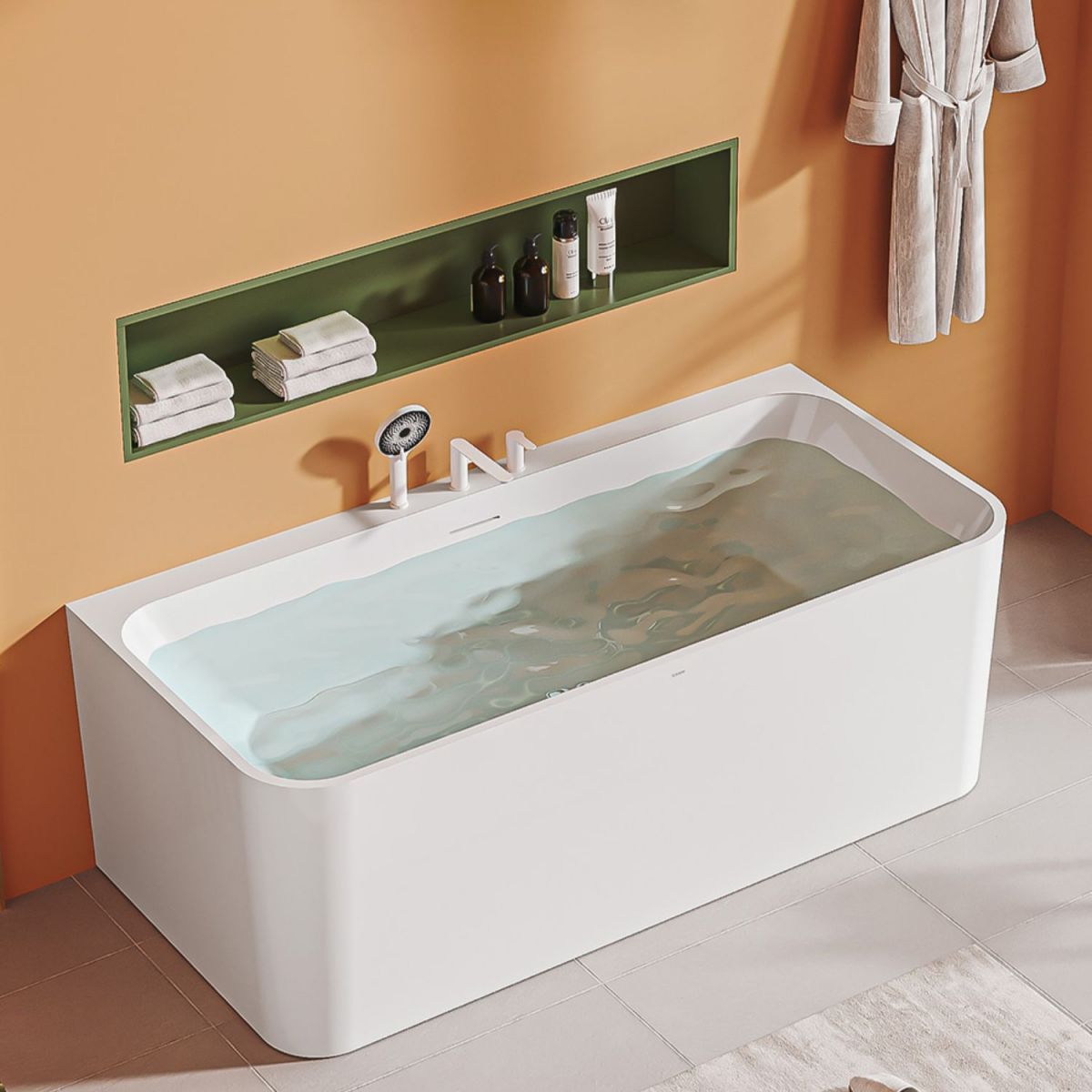 Freestanding Soaking Acrylic Bathtub Modern Rectangle Bathtub in White