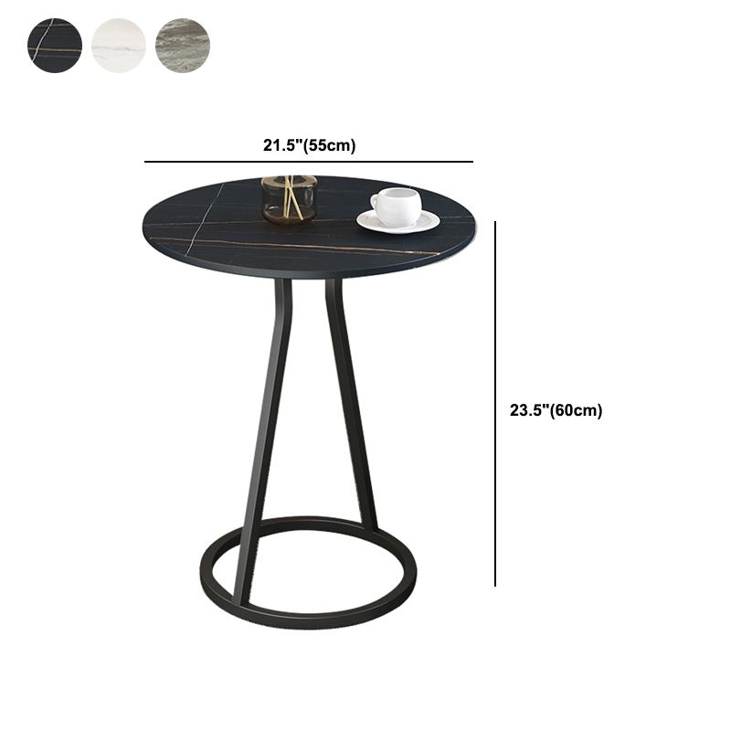 Modern 23.6" Tall Round Slate Top Side Table Iron Pedestal End Table