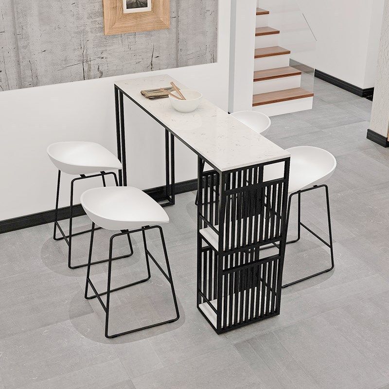 Glam Faux Marble Bar Counter Table Rectangle Bar Counter Table with Metal Legs