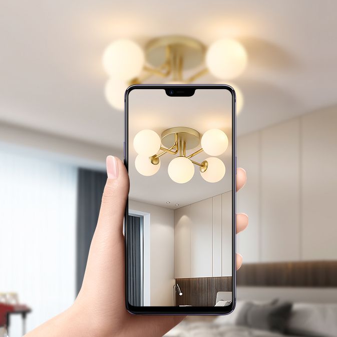 5 Light Spherical Ceiling Light Modern Style Glass Ceiling Lighting for Dining Room