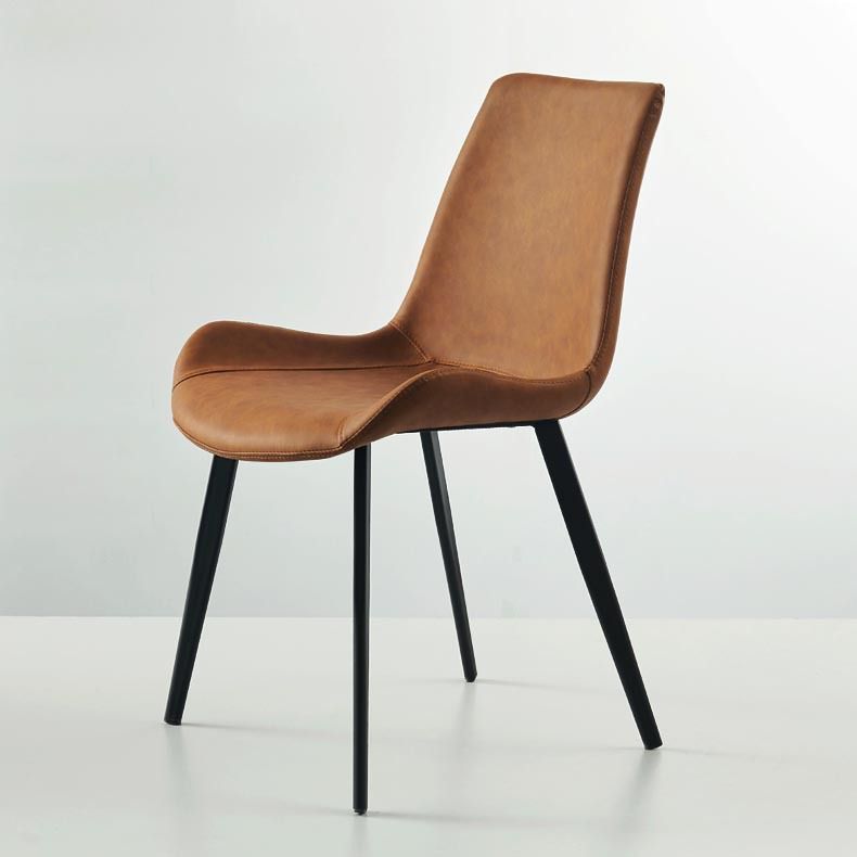 Silla de comedor tapizada de metal con respaldo sólido industrial para interiores (juego de 2)