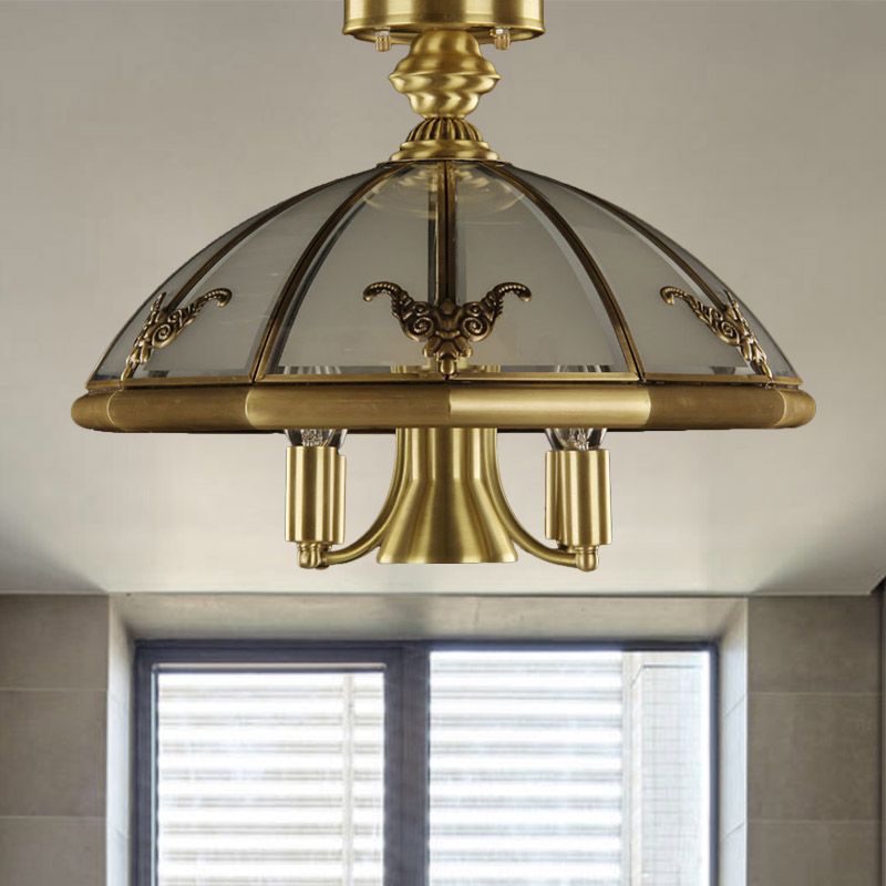 5 Bulbs Sheep/Oval Ceiling Light Fixture Vintage Brass Mouth Blown Opal Glass Semi Flush Mount Lighting for Bedroom