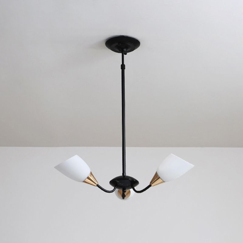 Beveled Chandelier Lighting Modern White Glass 3/6/8 Heads Black Hanging Ceiling Light with Starburst Design