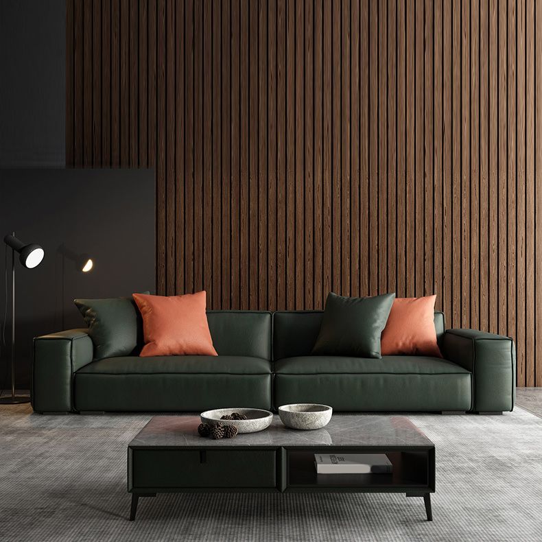 Contemporary Stationary Faux Leather Living Room Seating Square Arm Cushions Sofa