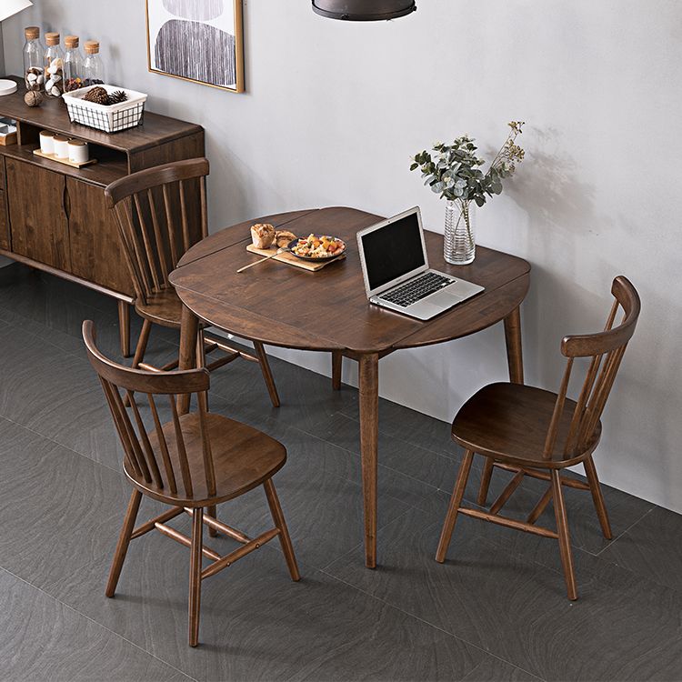 Uitbreidbare ronde eettafel in bruine moderne verstelbare rubberen houten tafel met 4 poten