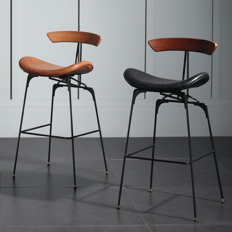Modern Armless Backrest Counter Stool Iron Milk Tea Shop Bar Stool with Cushion and Pedal