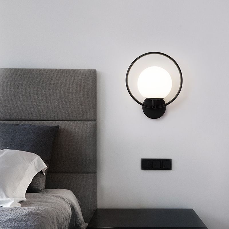Modern Style Wall Mount Lamp 1-Light Spherical with Glass Shade for Bedroom