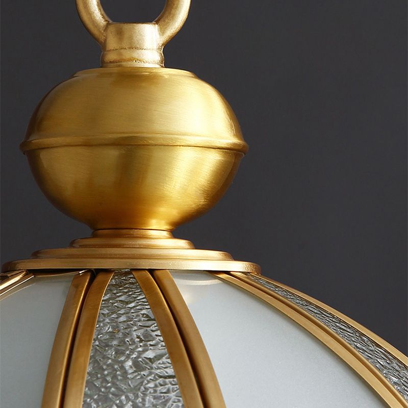 Elegant Dome Flower Shade Pendant Light Hammered Frosted Glass 1 Light Brass Hanging Light for Living Room
