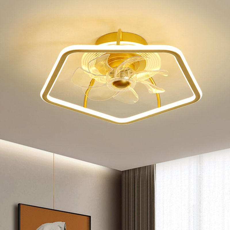 Pentagone Semi Flush Plafond Light moderne Metal Black / Gold LED PROSITION LUMINATEUR avec 7 lames, 18,5 "de largeur