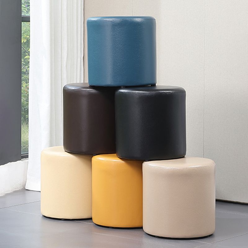 Minimalist Round Footstool Ottoman Solid Color Genuine Leather Ottoman