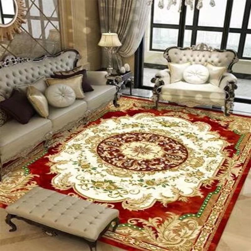 Traditional Flower Printed Carpet Polyester Area Rug Non-Slip Backing Indoor Carpet for Living Room