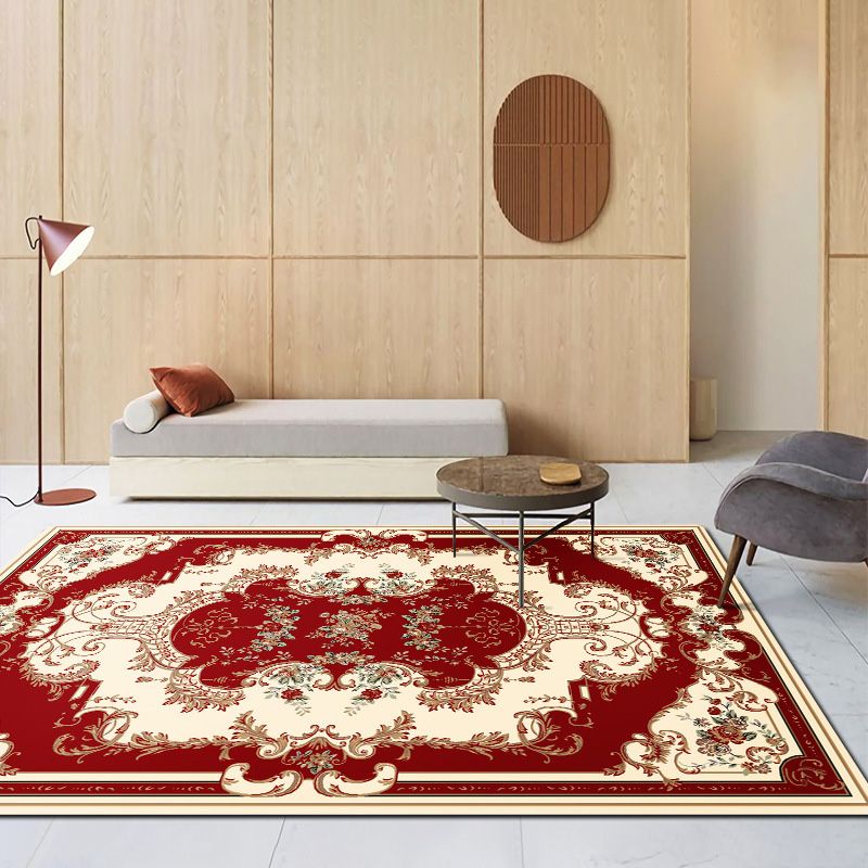 Traditional Border Printed Carpet Polyester Area Rug Non-Slip Backing Indoor Carpet for Living Room