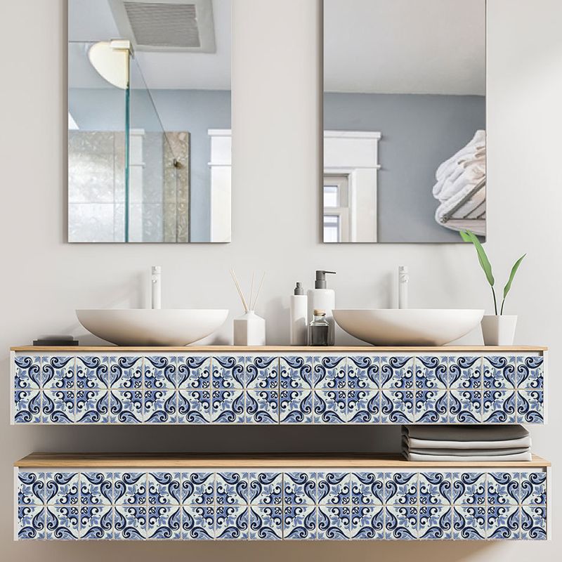 Smooth Blue Wallpaper Panel Bohemian Scroll Flowers Adhesive Wall Decor, 8' L x 8" W