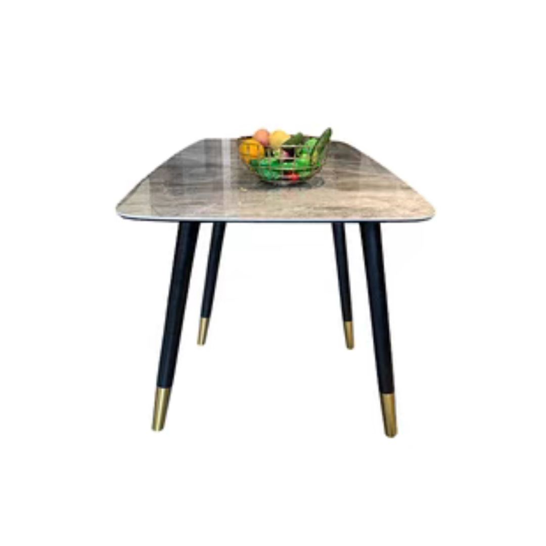 Solid Wood Base Dining Table Rectangle Stone Dining Table with Grey and White Top