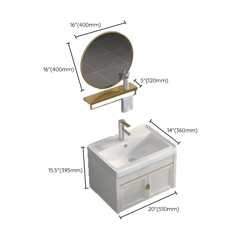 Single Sink Vanity Set Mirror Wall Mount Metal Frame Rectangle Bath Vanity with 2 Doors
