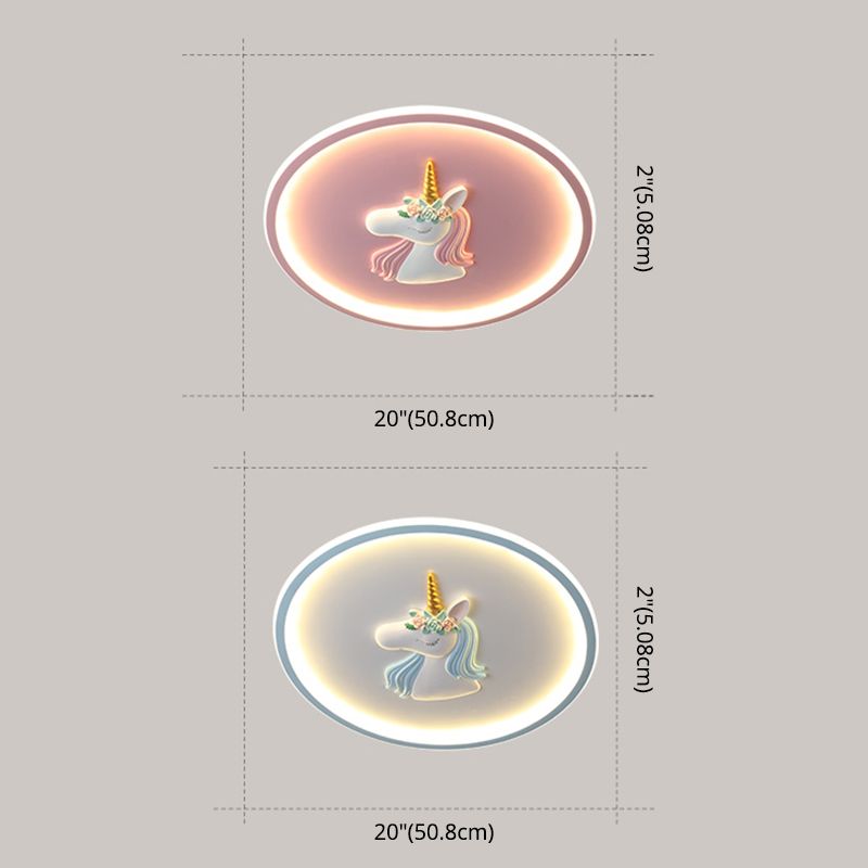 Luminaria empotrada LED de 1 luz con montaje empotrado de dibujos animados de metal de unicornio para dormitorio de niños