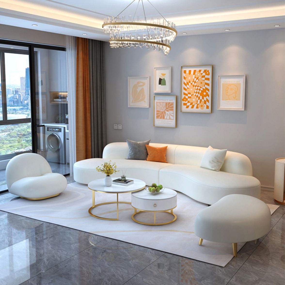 Scandinavian Beige Sectional Sofa with Tight Back Armless Sofa