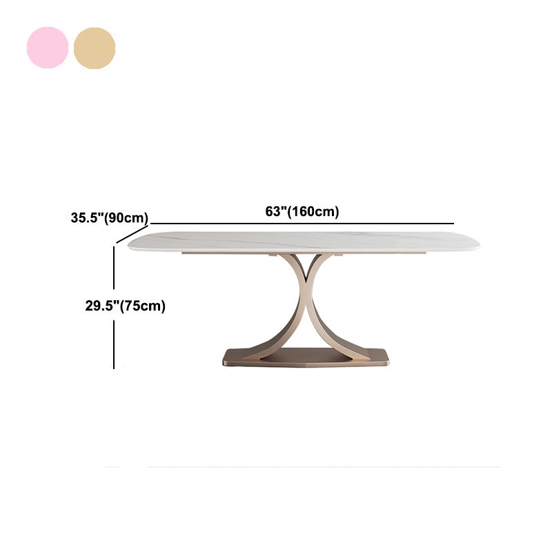 Stone Glam Rectangle Dining Table White Top Pedestal Table for Home