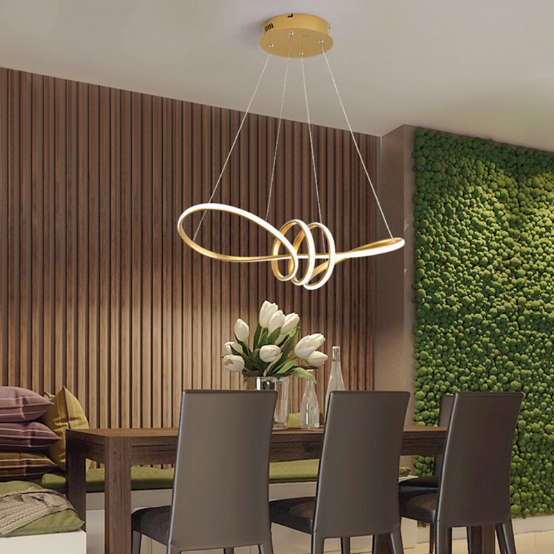 Minimalist Line Art Chandelier Metal Dining Room LED Hanging Pendant Light in Gold