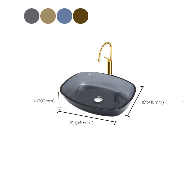 Contemporary Bathroom Sink Glass Oval-Shape Vessel Bathroom Sink with Pop-Up Drain