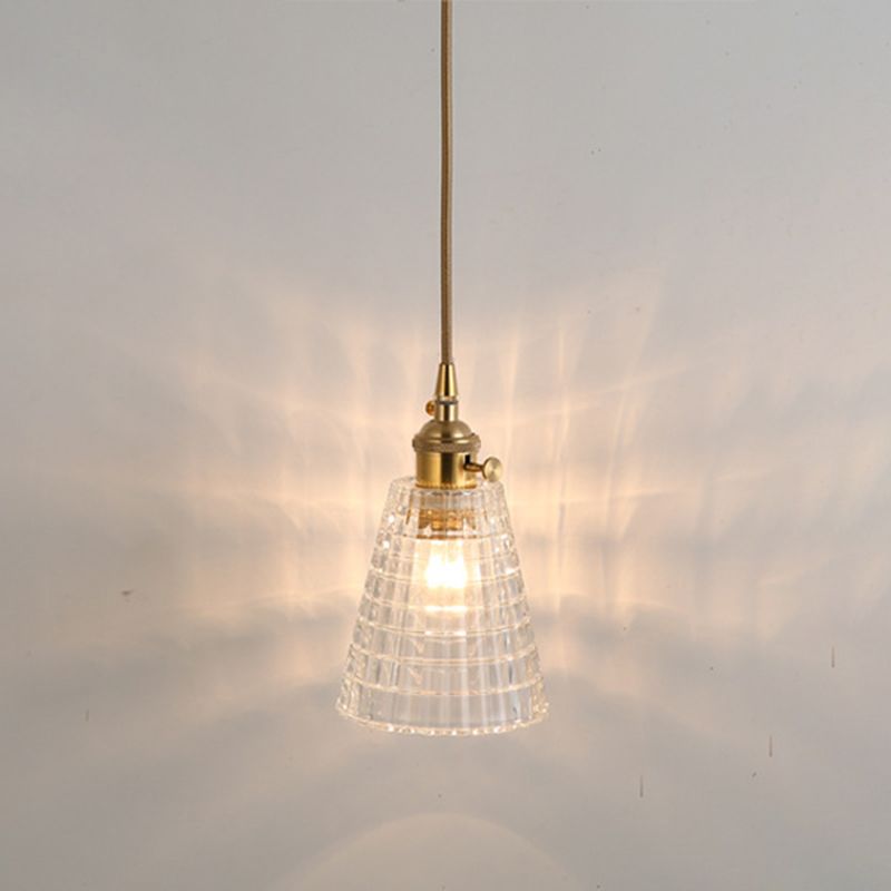 Minimalist 1-Light Hanging Lamp, Contemporary Ribbed Glass Hanging Light