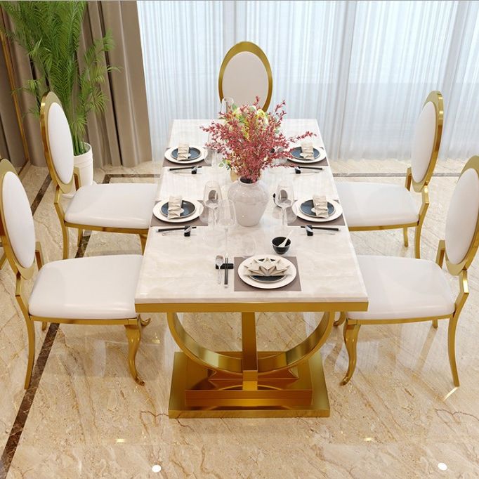 Table à manger rectangulaire bicolore, Table en pierre frittée de luxe avec piédestal