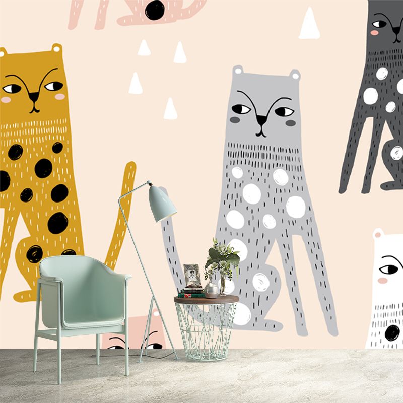 Childrens Art Kitten Mural Decal for Kids Room Personalized Wall Decor in Light Orange