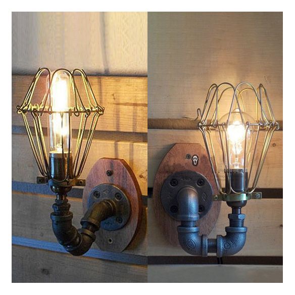 Éclairage mural en fil métallique élégant rustique avec conception de tuyaux 1 lumière en fer forgé lumière lumière en finition noire