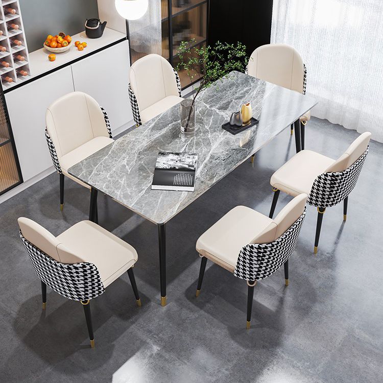 1/4/7 Pieces Stone Table with Leather Chairs Scandinavian Dining Table Set