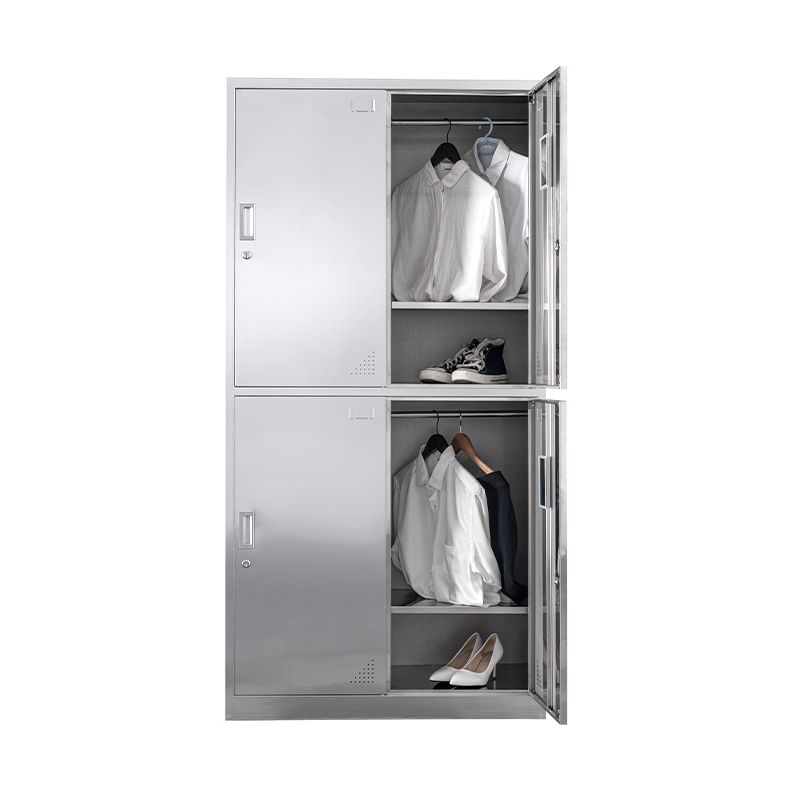 Contemporary Steel Indoor Cabinet Silver Storage Cabinet with Hinged Doors