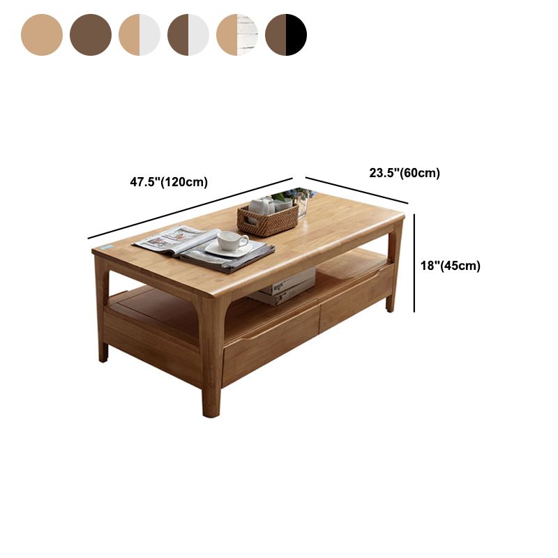 Rectangular 4 Legs Base Solid Wood Table Nordic Style Coffee Table with Storage Rack