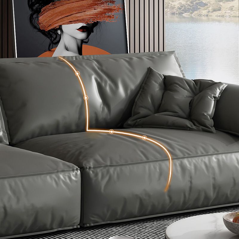 Genuine Leather Sectionals 70" Wood Stationary Sectionals in Black