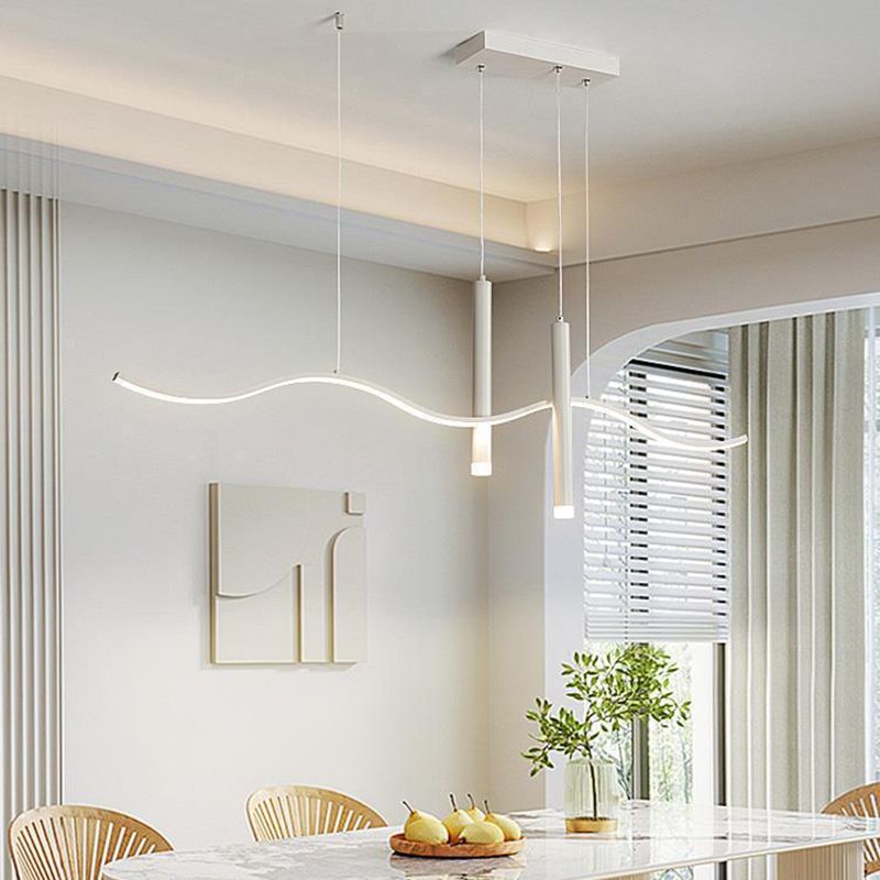 3-Light White Modernism Kitchen Island Lighting LED Metallic Ceiling Light