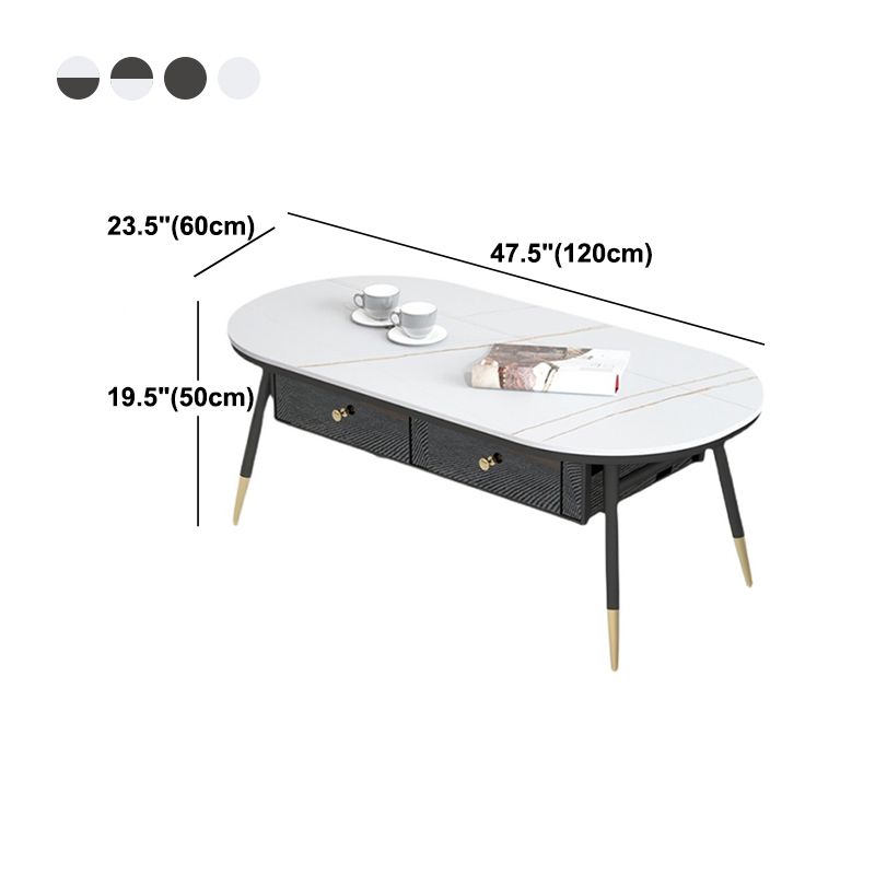 Glam Style with 2 Drawers Black/White Top Gold Metal Footer Coffee Table
