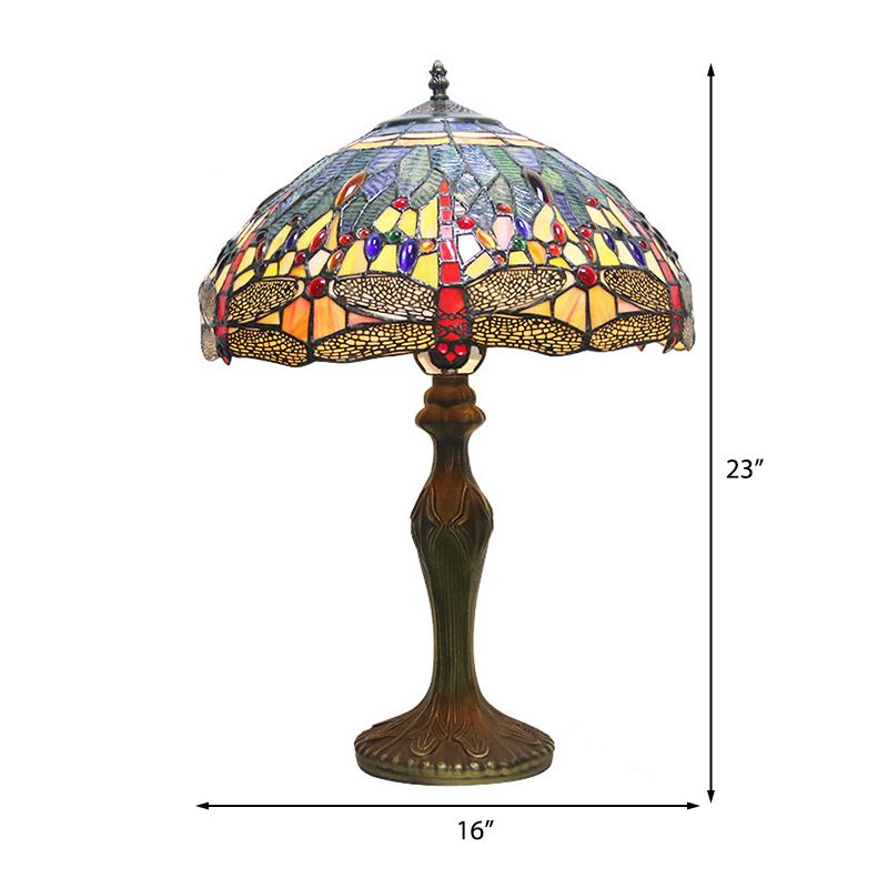 Dragonfly Tischlampe Retro gefärbte Glas 1-Licht-Akzentlampe im antiken Bronze Finish für das Studium